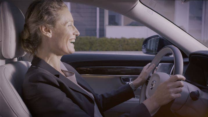 Woman in Volvo on Skype call