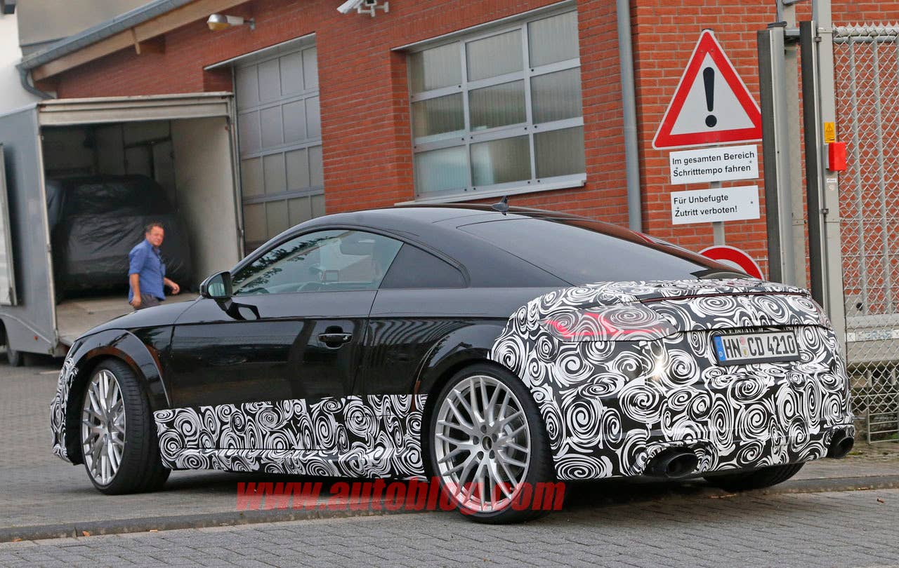 camouflaged audi tt rs spy shot back end