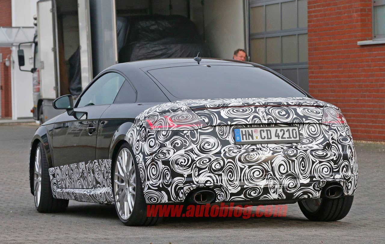 camouflaged audi tt rs spy shot back