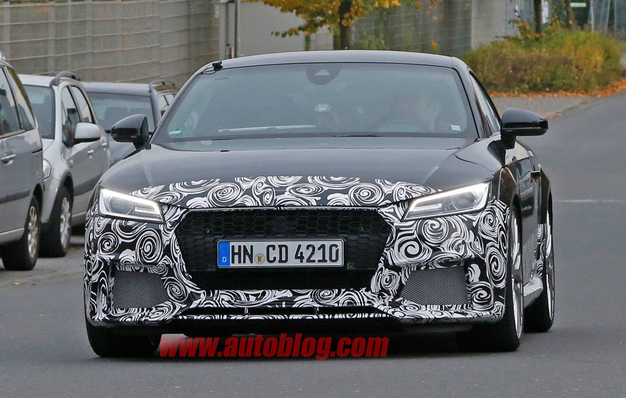 camouflaged audi tt rs spy shot front