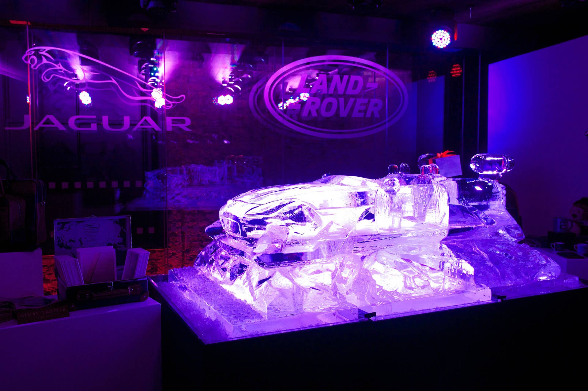 Jaguar F-Sleigh ice sculpture front 3/4
