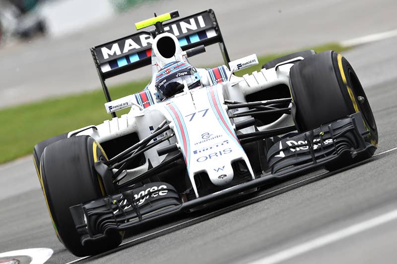 Valtteri Bottas of Finland driving the (77) Williams Martini Racing Williams FW38 Mercedes PU106C Hybrid turbo on track during the Canadian Formula One Grand Prix at Circuit Gilles Villeneuve on June 12, 2016 in Montreal, Canada.