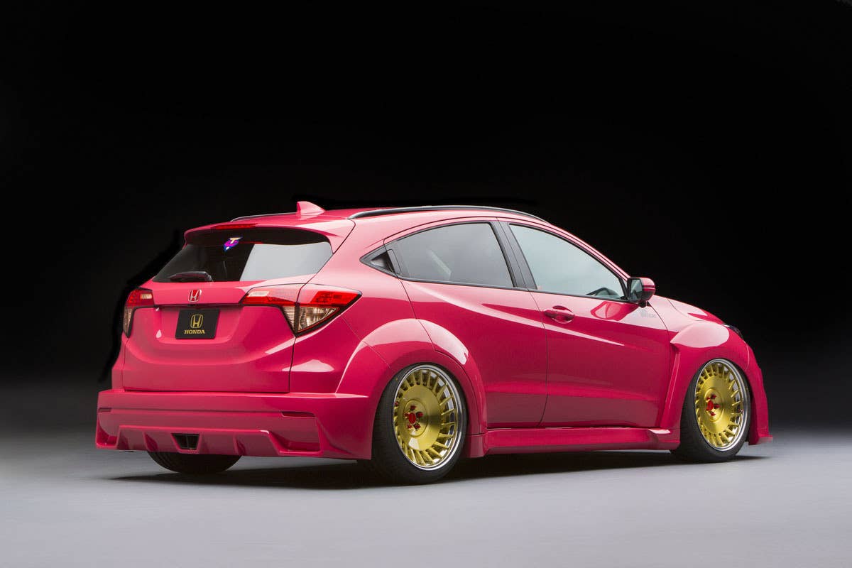 pink honda hr-v sema back three quarters