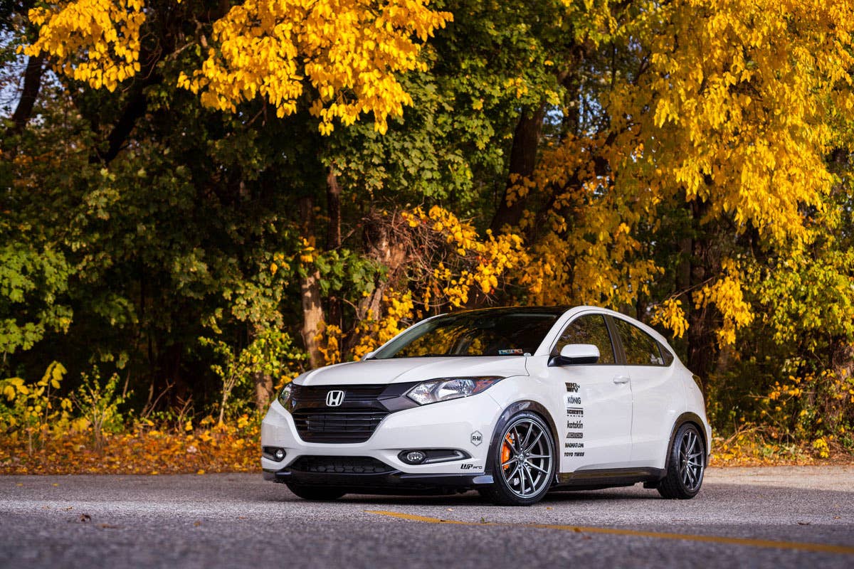 modded honda hr-v under trees