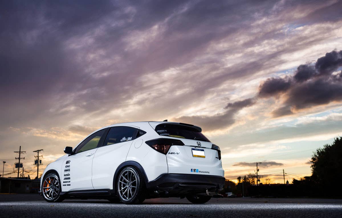 modded honda hr-v rear three quarters low angle