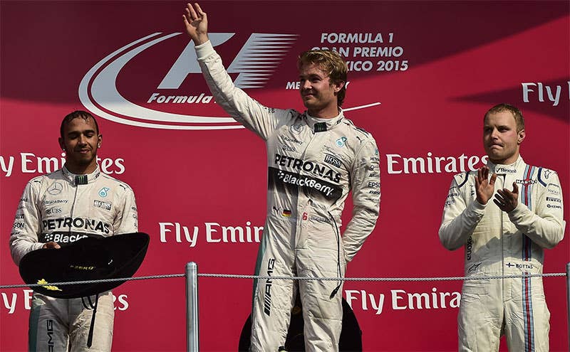 The podium at the 2015 Mexican F1 Grand Prix.