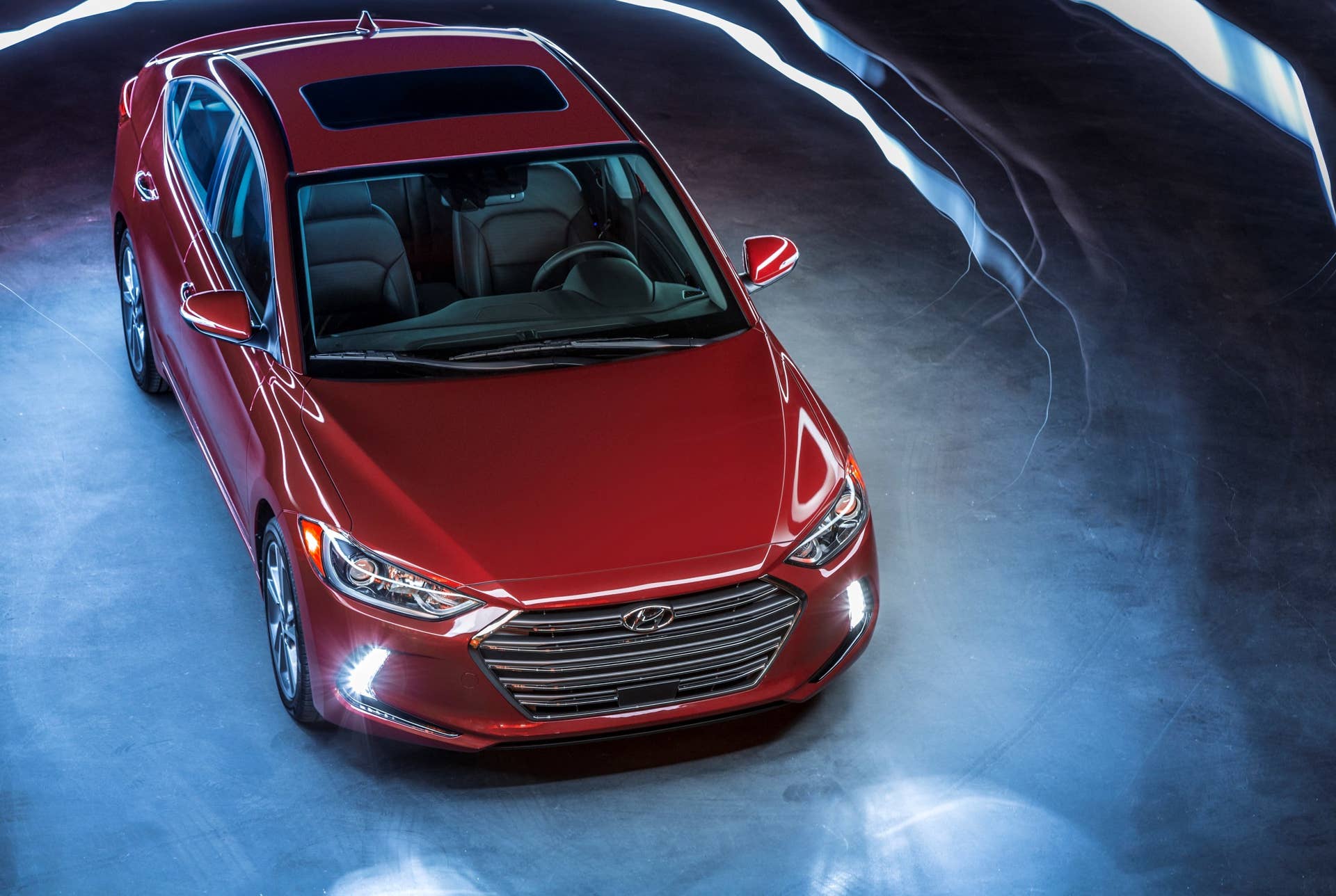 2017 Hyundai Elantra sedan front three-quarter overhead