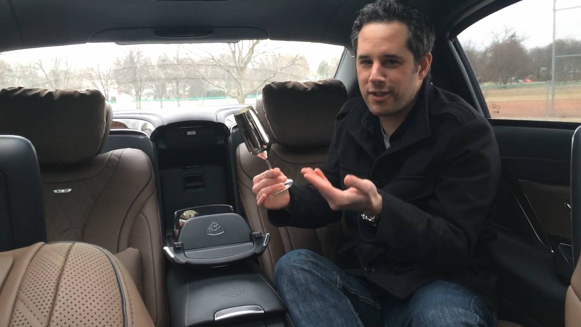 A quick look at the refrigerator and custom silver-plated champagne flutes found in the back of the 2016 Mercedes-Maybach S600.