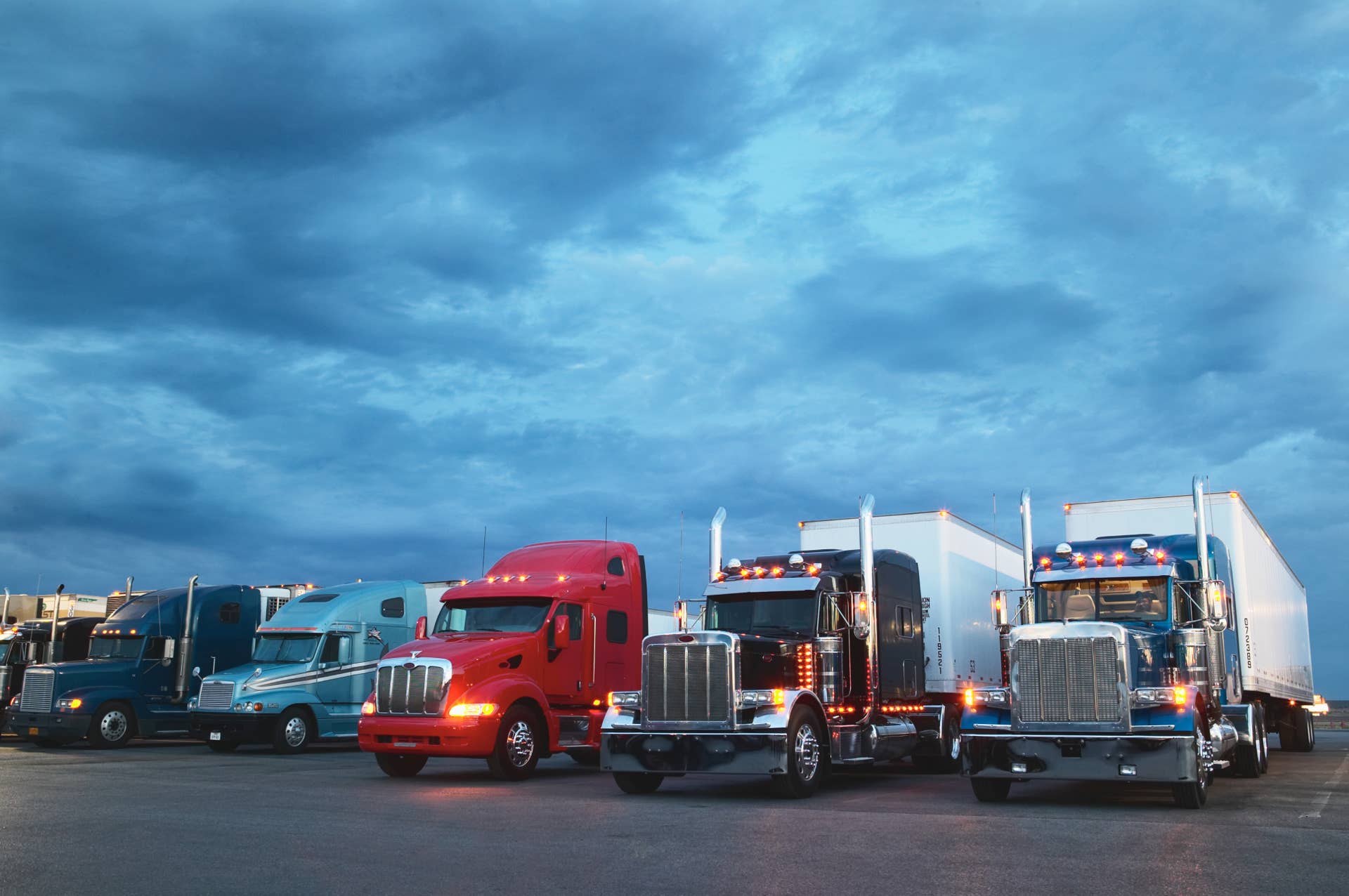 Semi-trucks parked at truck stop
