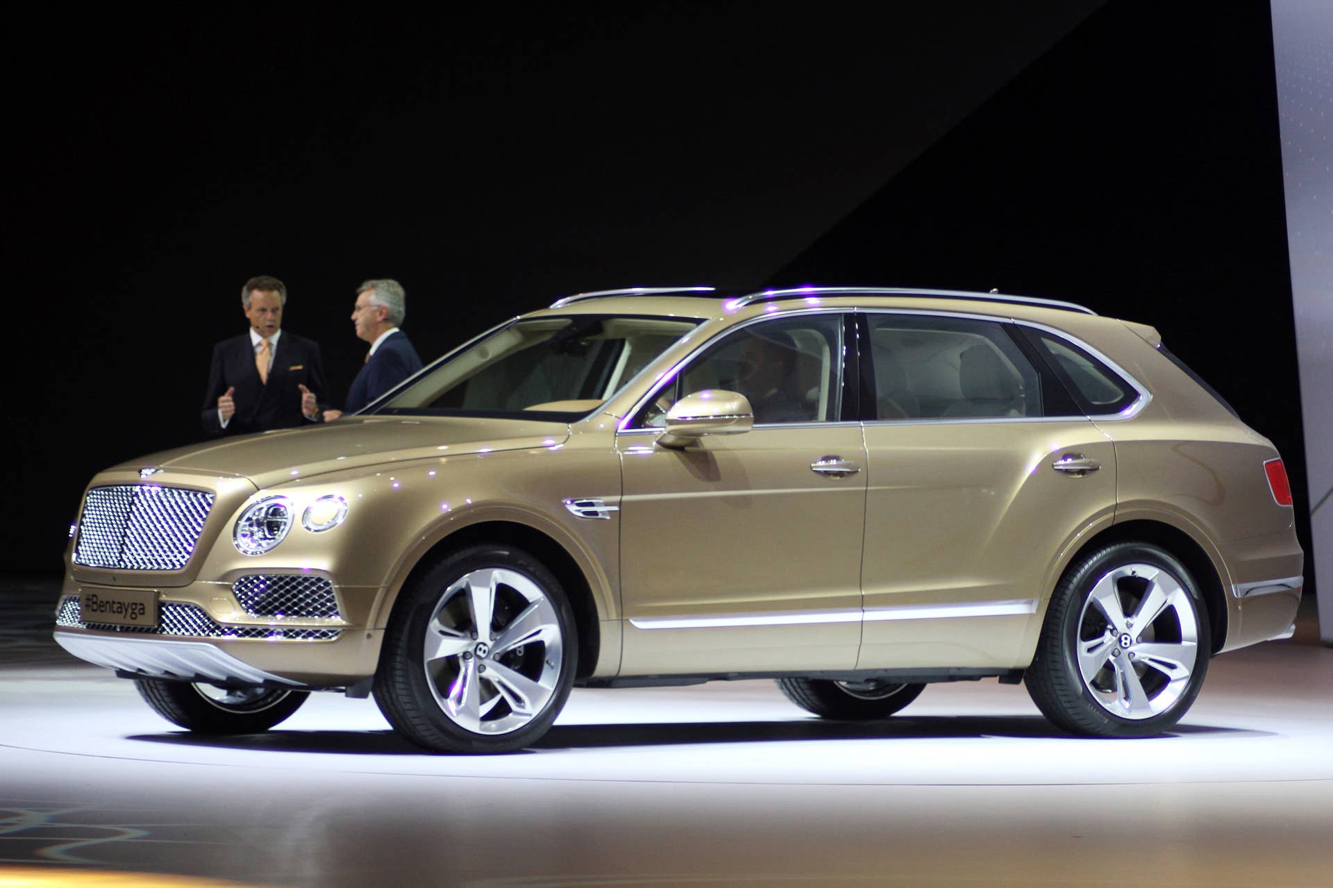 The Bentley Bentayga at VW Group Night, three-quarter.