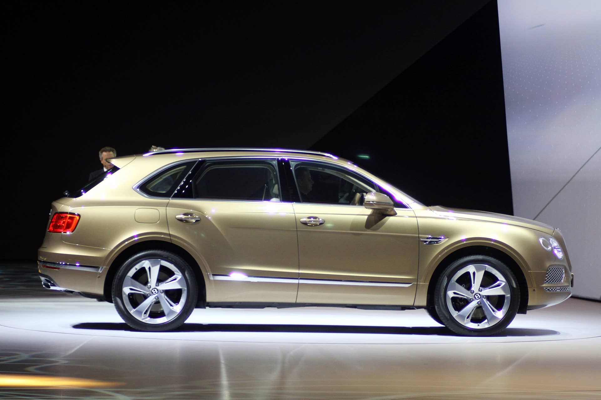 The Bentley Bentayga at VW Group Night, side view.