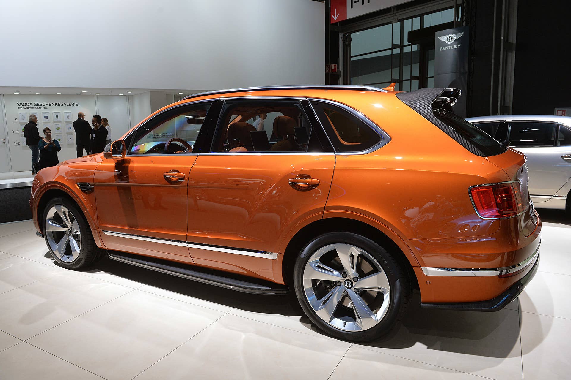 The Bentley Bentayga, unveiled at the 2015 Frankfurt Motor Show, rear three-quarter view.