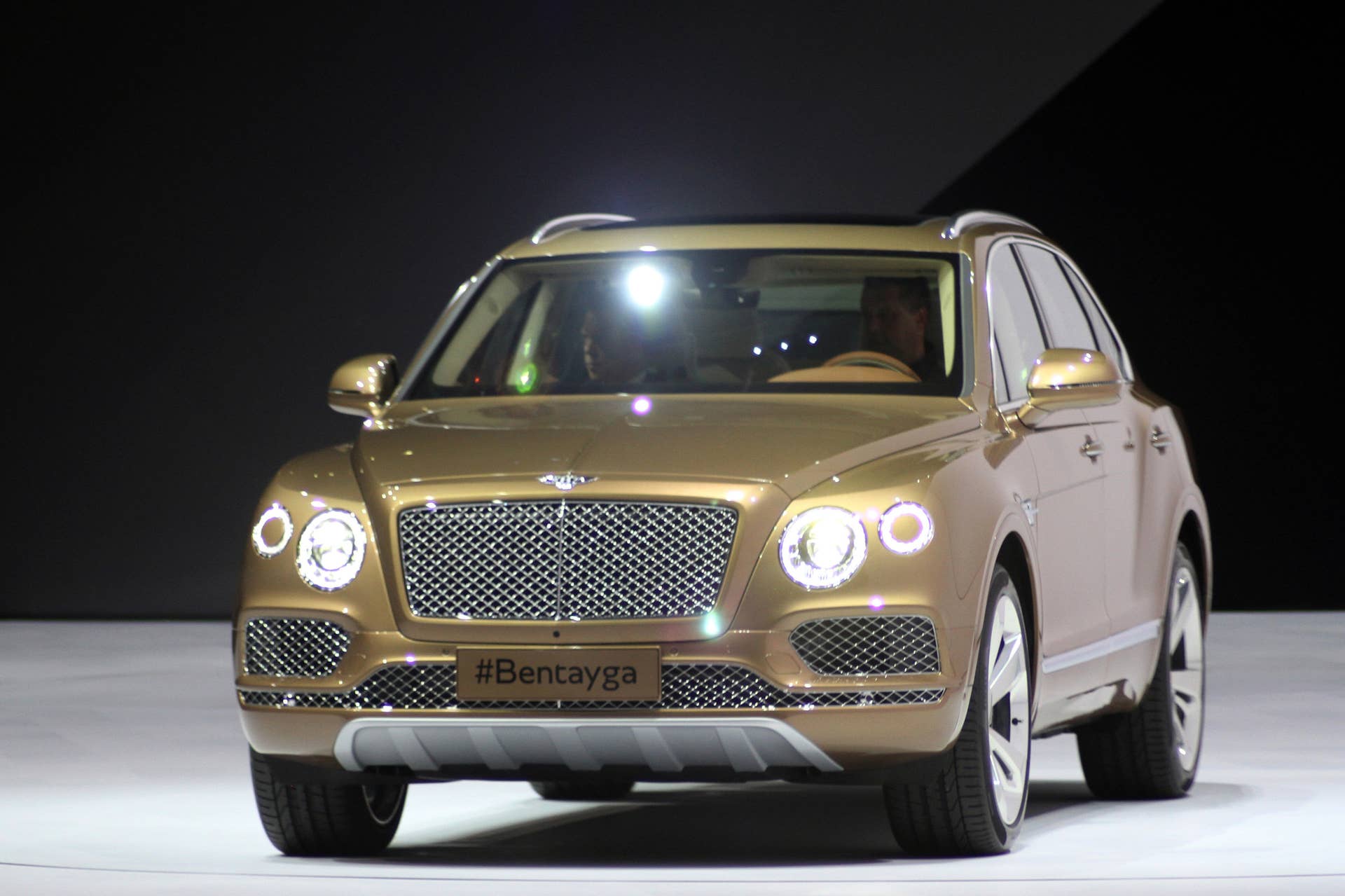 The Bentley Bentayga at VW Group Night, front three-quarter view.