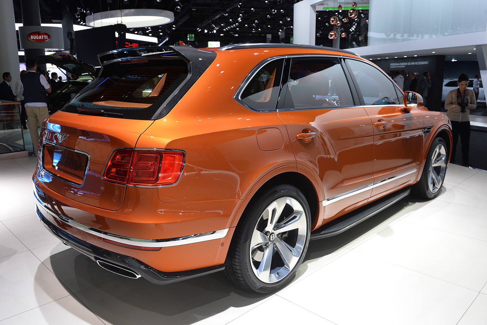 The Bentley Bentayga, unveiled at the 2015 Frankfurt Motor Show, near rear three-quarter.