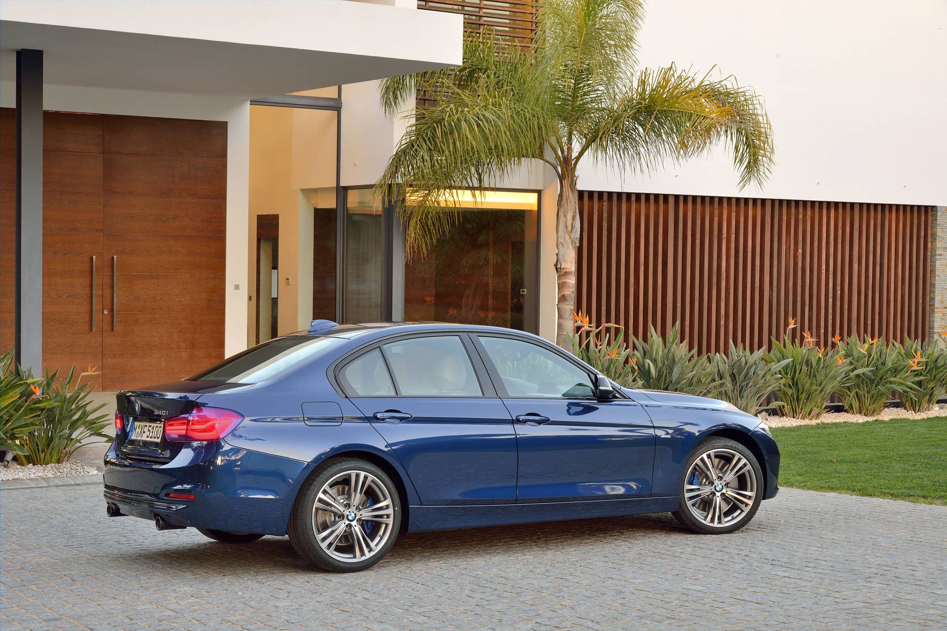 blue 2016 bmw 3 series refresh side rear