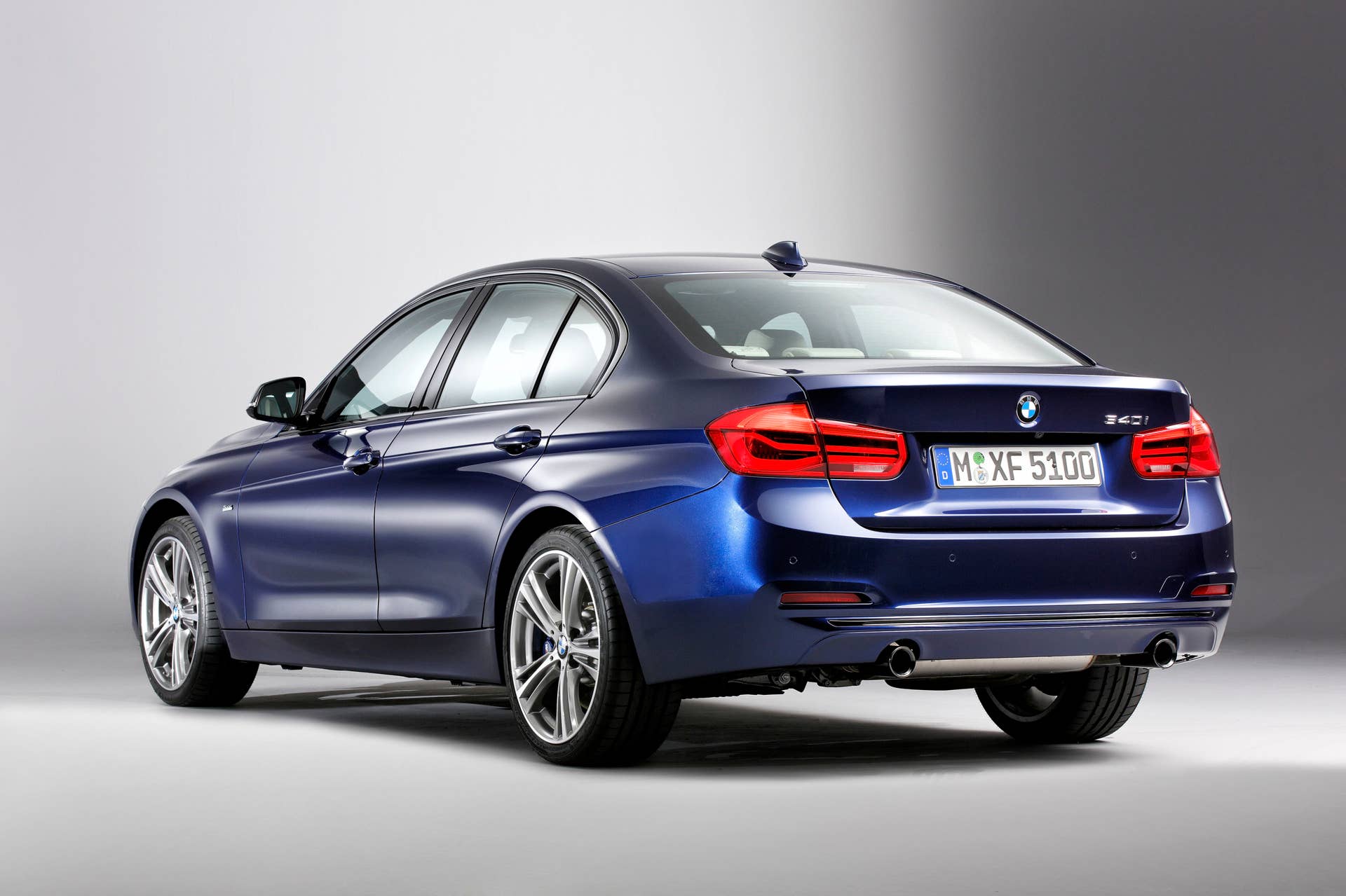 blue 2016 bmw 3 series refresh studio shot rear
