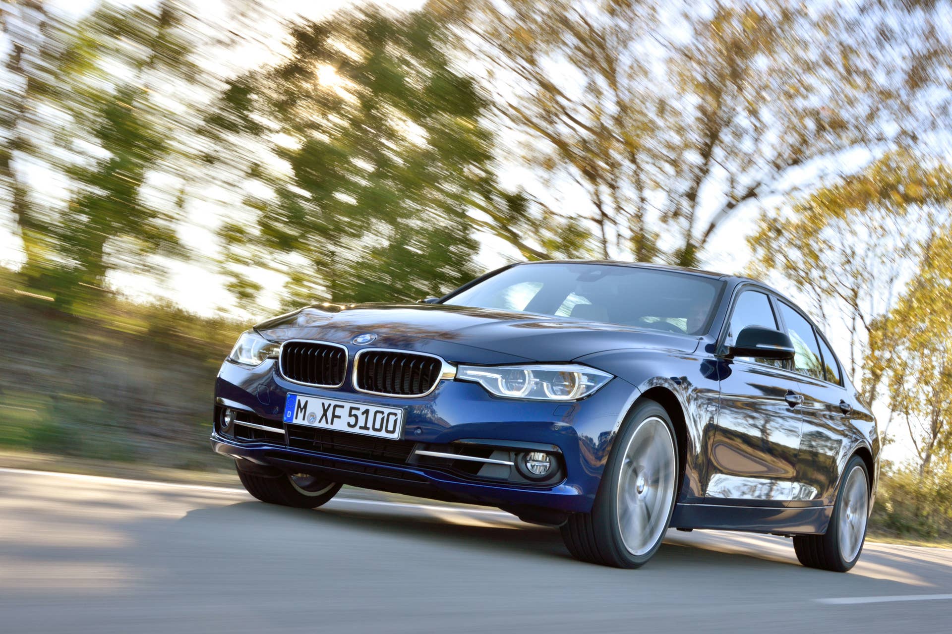 blue 2016 bmw 3 series refresh low angle