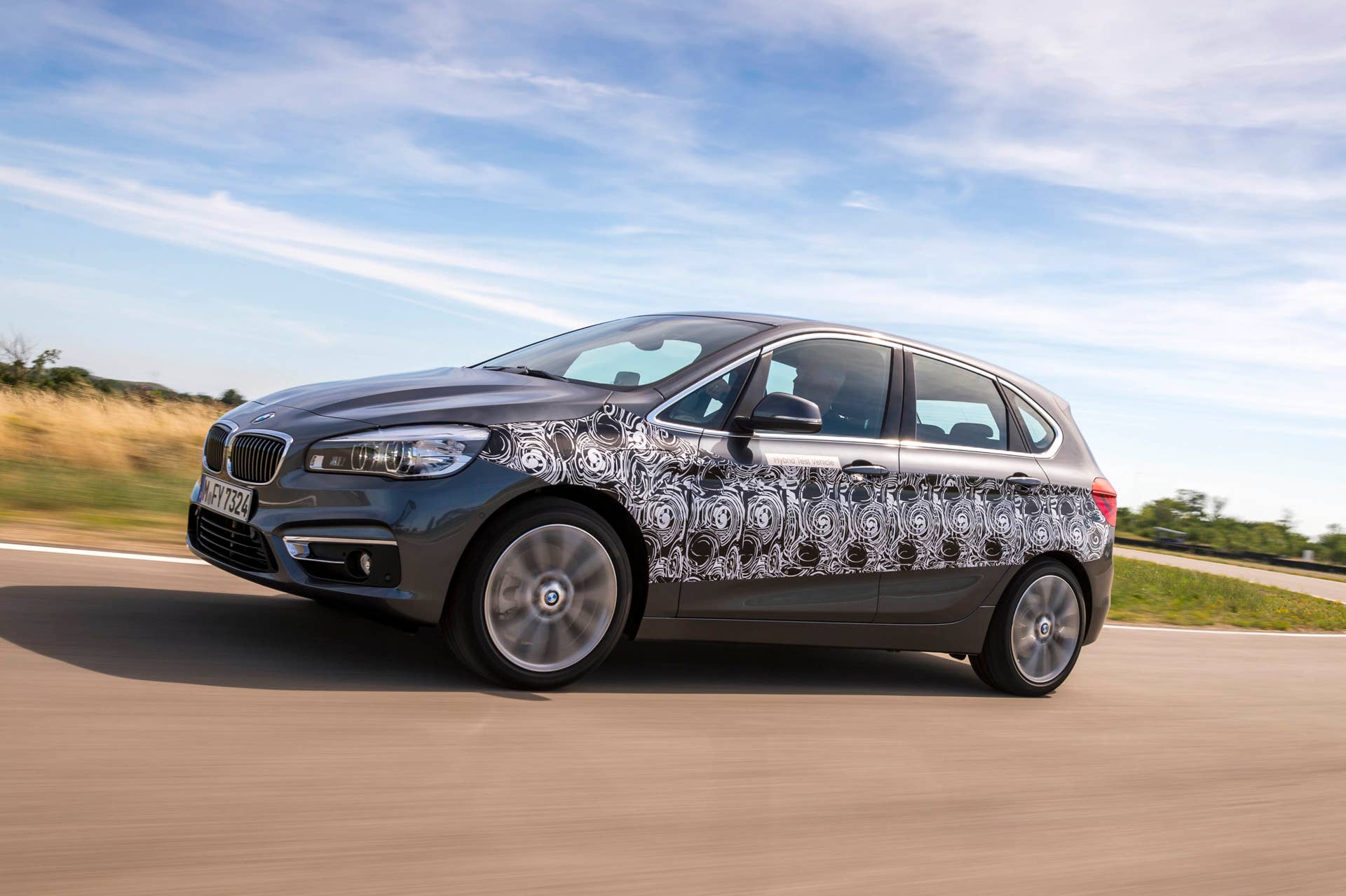 gray bmw 2 series active tourer plug-in hybrid prototype profile