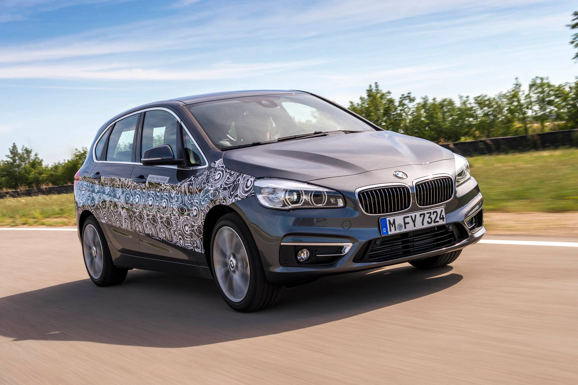 gray bmw 2 series active tourer plug-in hybrid prototype front three quarters
