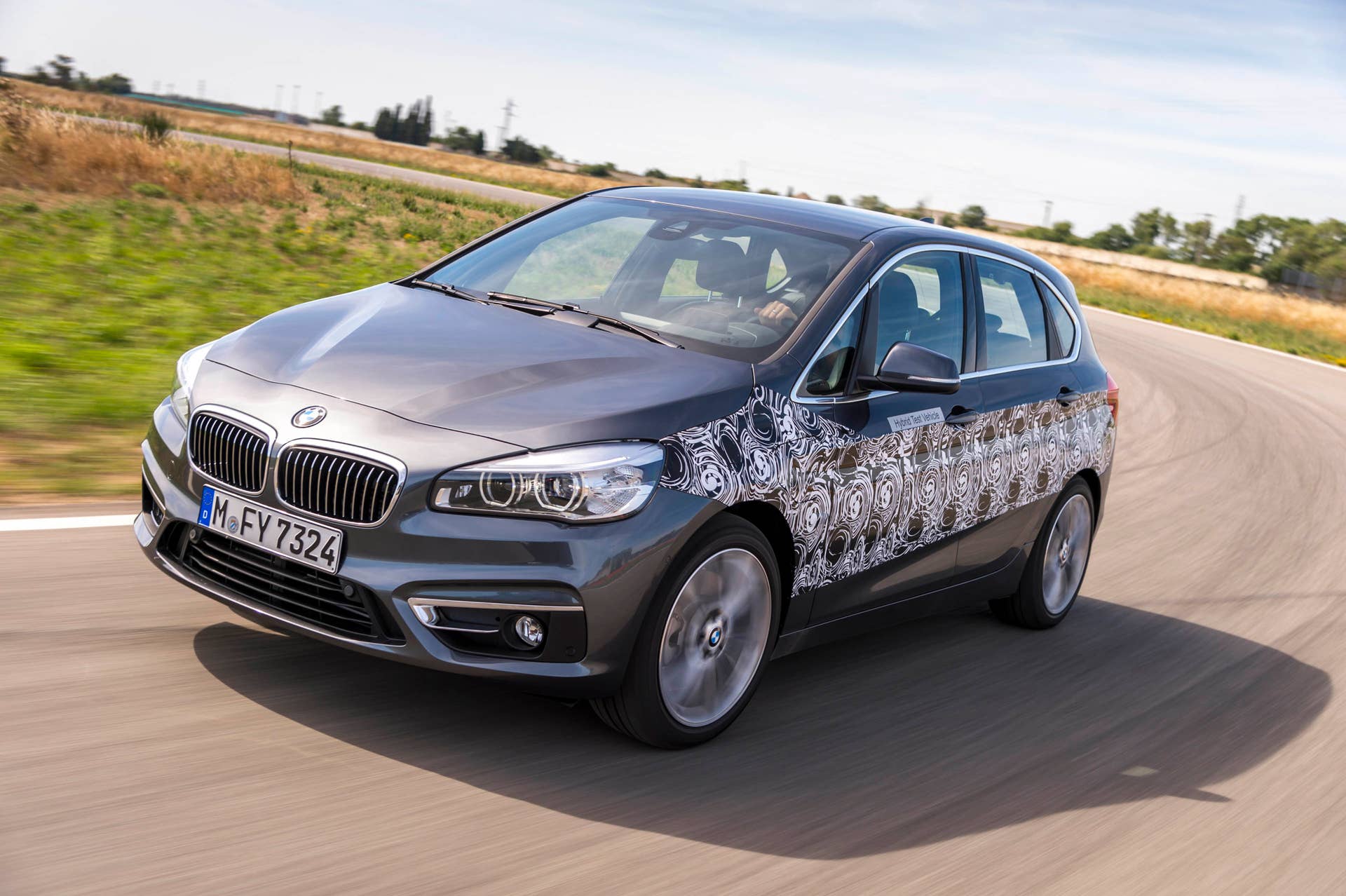 gray bmw 2 series active tourer plug-in hybrid prototype front