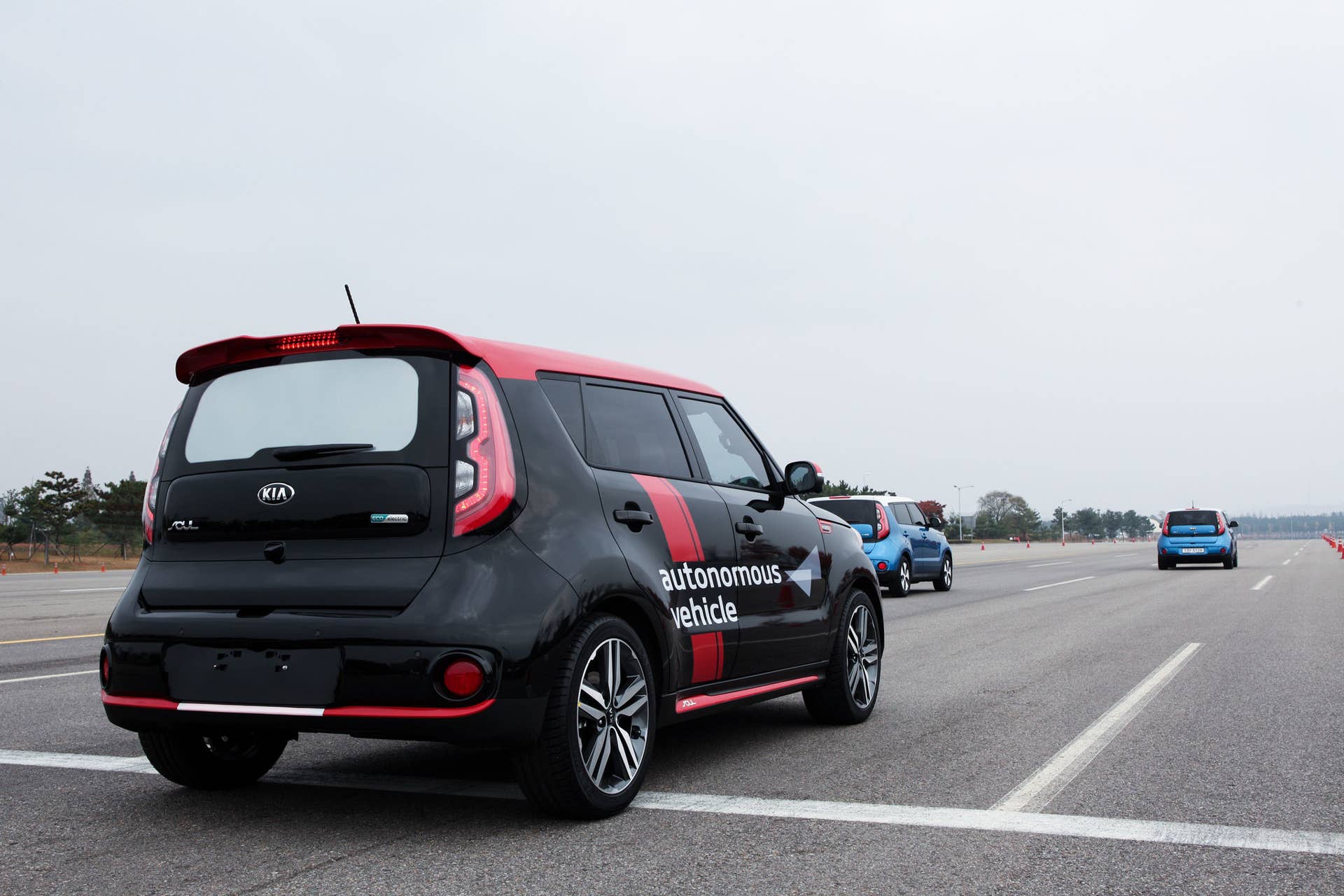 kia soul ev autonomous rear three quarters