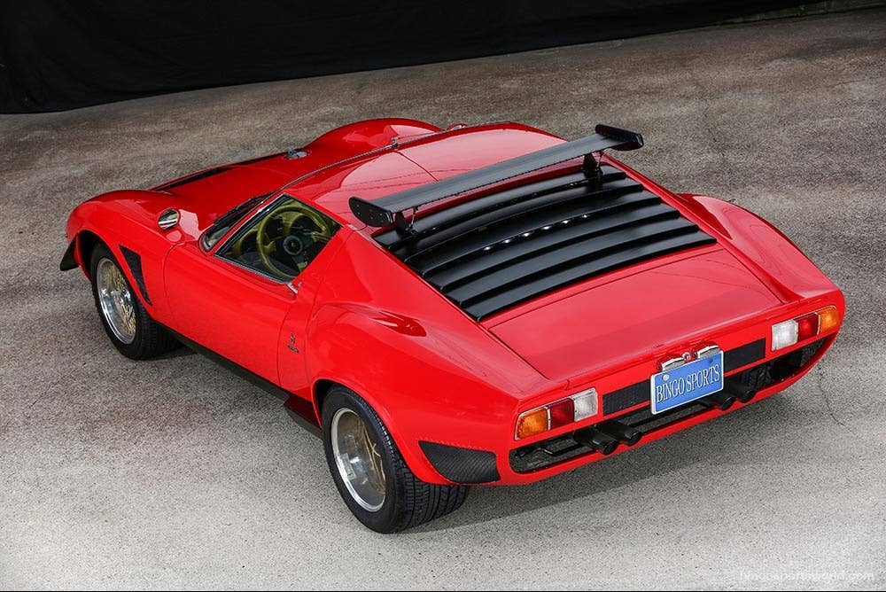 red 1968 lamborghini miura jota svr rear three quarters top