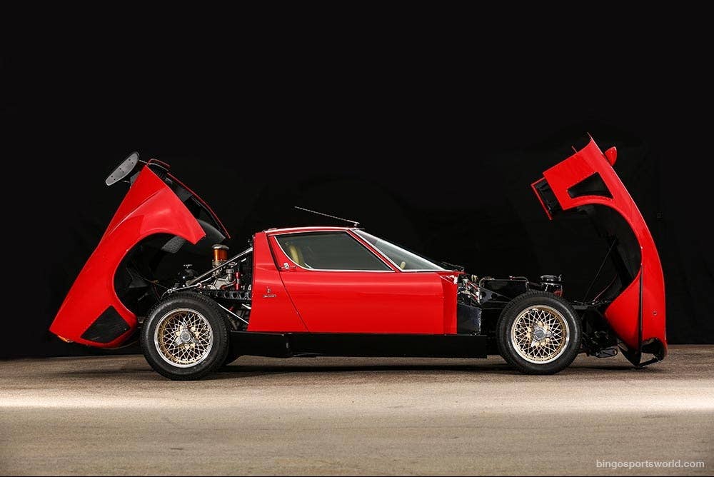 red 1968 lamborghini miura jota svr profile open