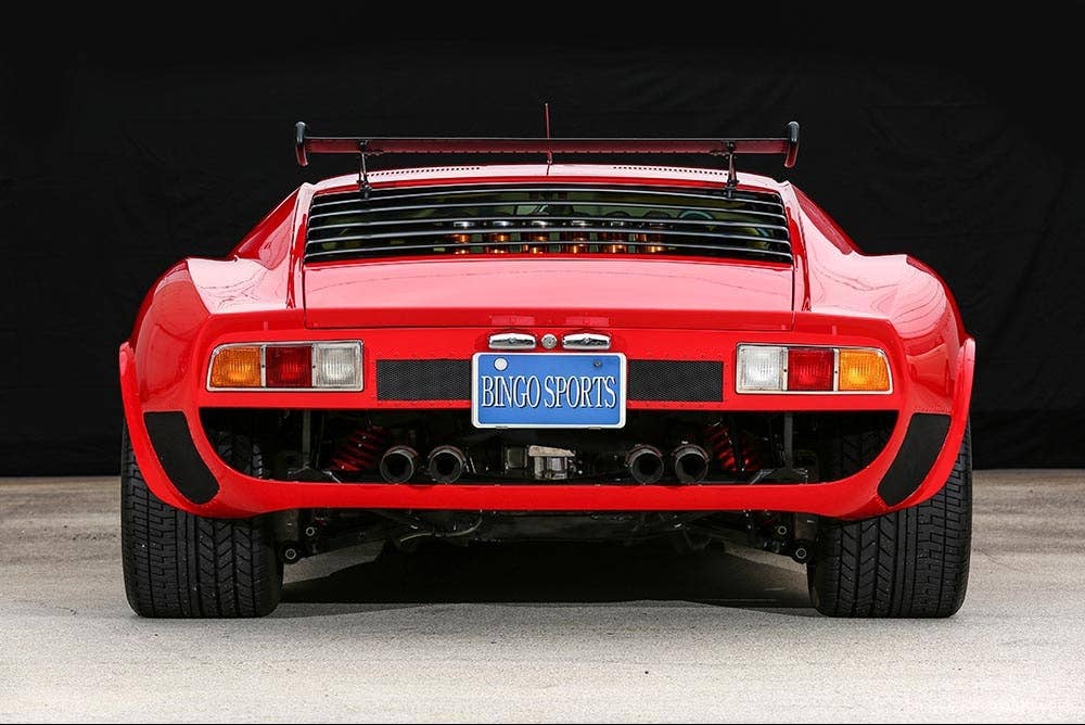 red 1968 lamborghini miura jota svr rear
