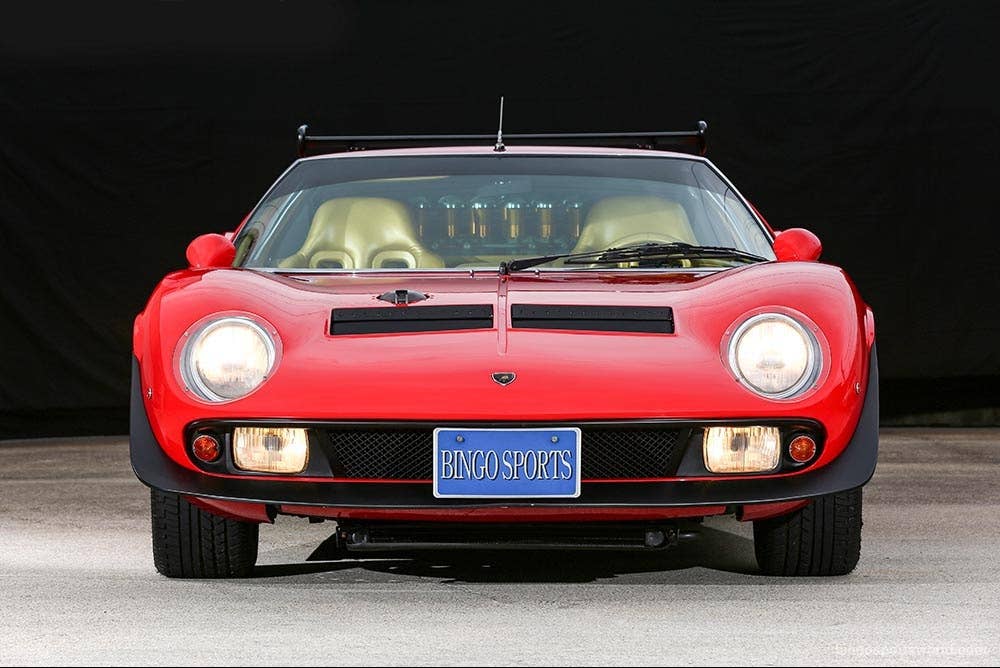 red 1968 lamborghini miura jota svr front