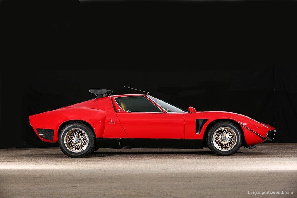 red 1968 lamborghini miura jota svr profile