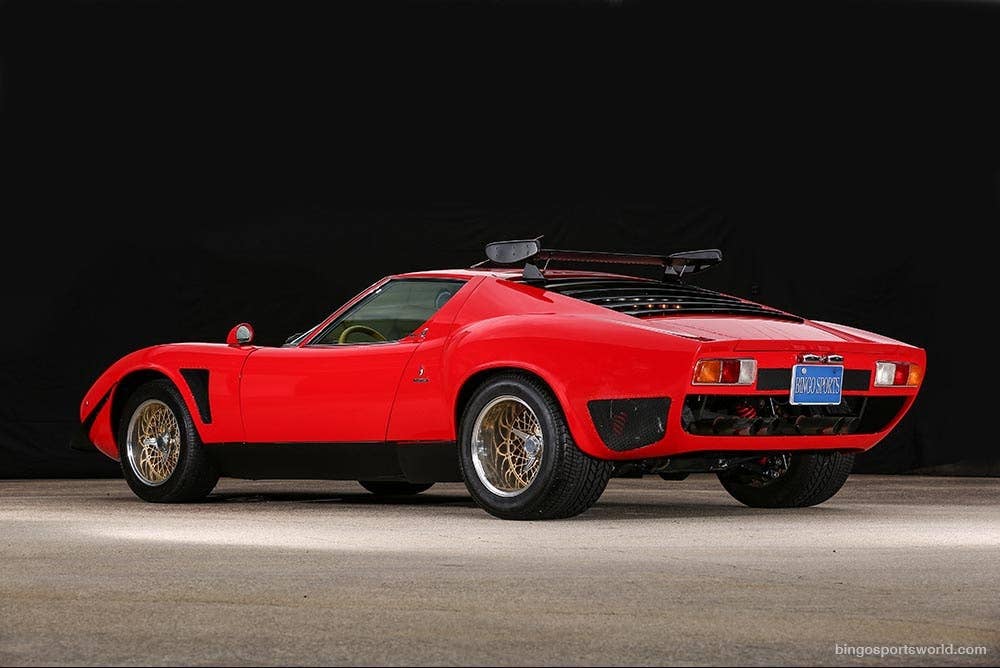 red 1968 lamborghini miura jota svr rear three quarters