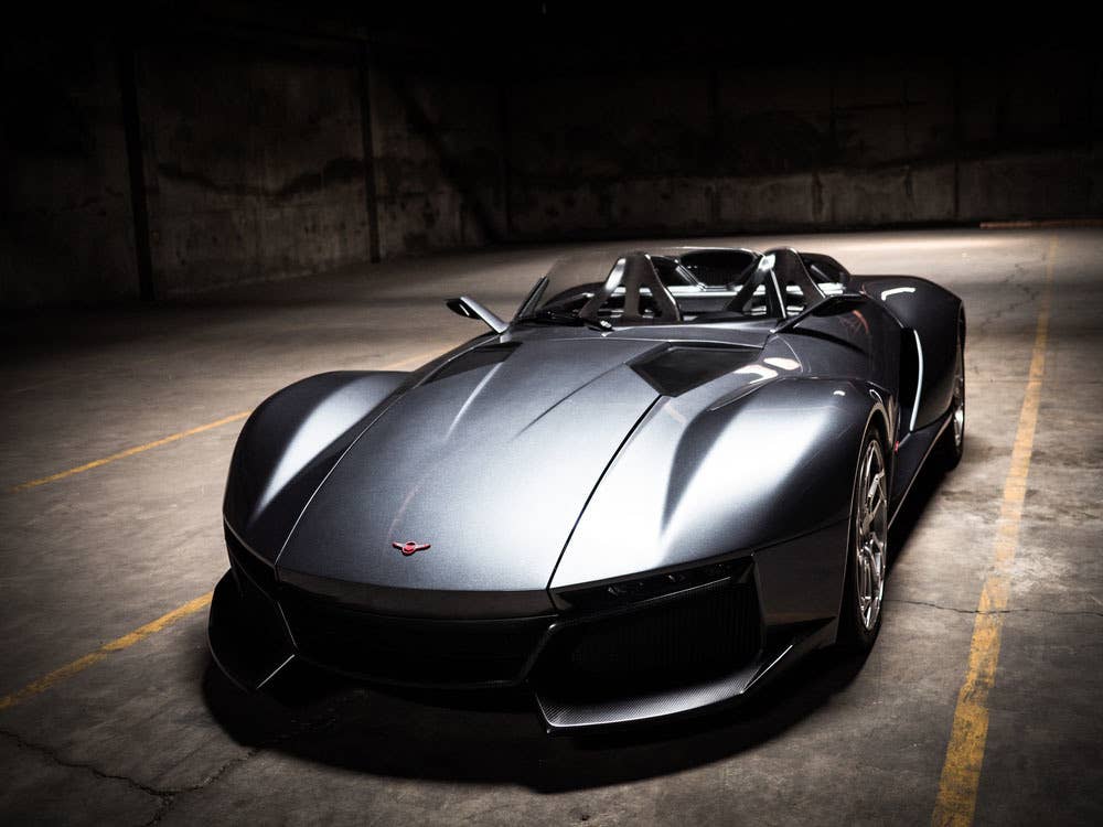 gray rezvani motors beast front in shadow