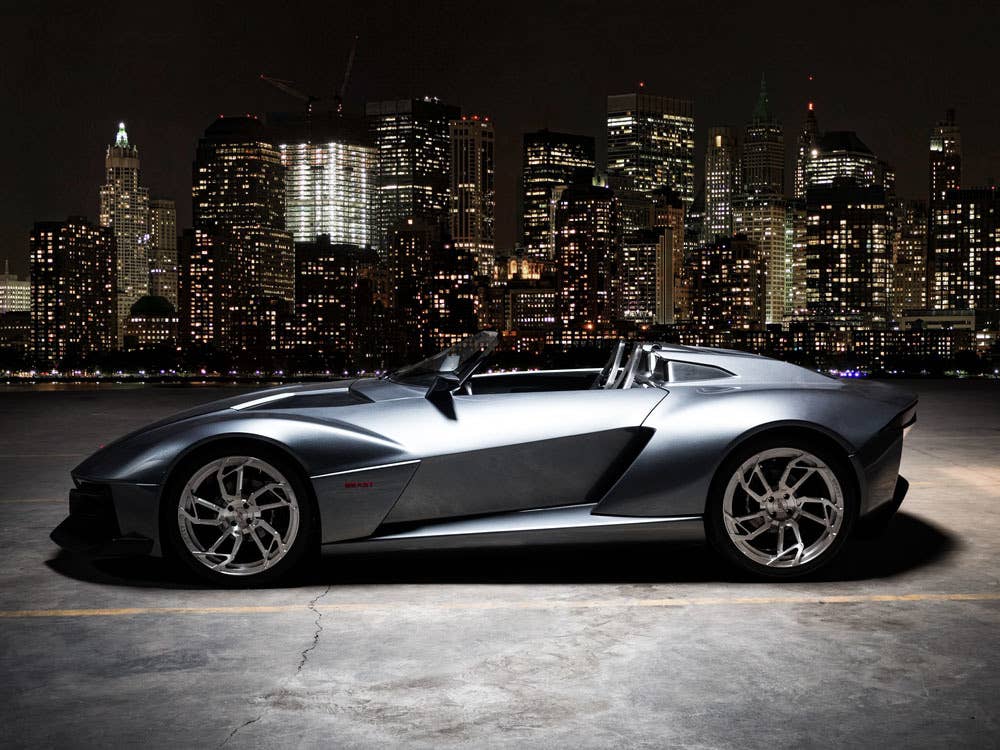 gray rezvani motors beast at night
