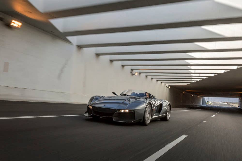 gray rezvani motors beast low angle on bridge