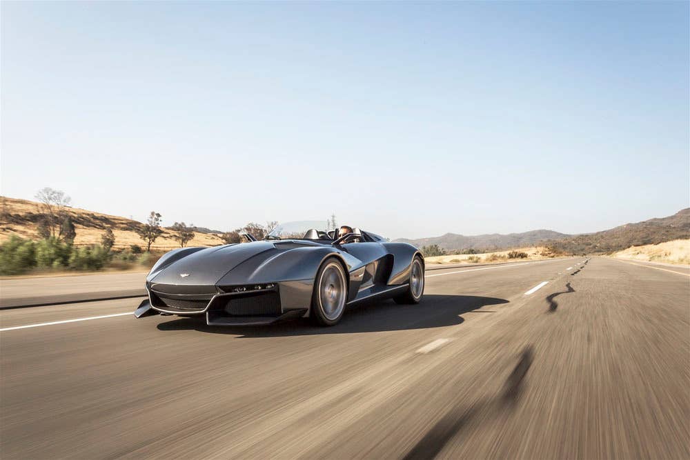 gray rezvani motors beast front low in the desert