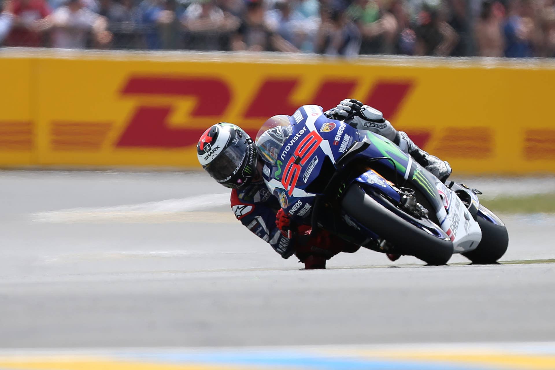 Spain's rider Jorge Lorenzo competes on his Movistar Yamaha MOTOGP N 99 in the MotoGP race during the French motorcycling Grand Prix, on May 8, 2016 in Le Mans, northwestern France. / AFP / CHARLY TRIBALLEAU (Photo credit should read CHARLY TRIBALLEAU/AFP/Getty Images)