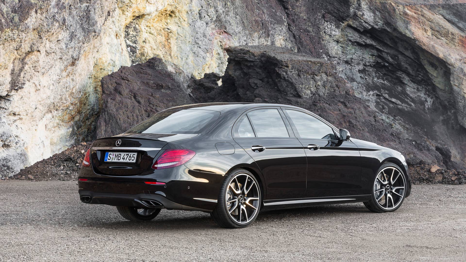 2017 mercedes-amg e43 rear three quarters passenger rocks