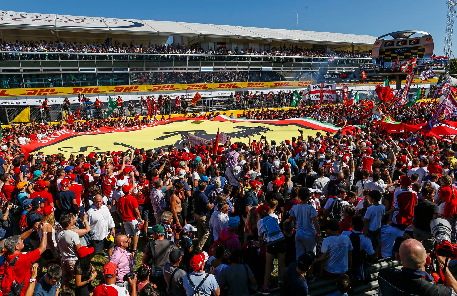 Formula One - F1 - Italian Grand Prix 2015 - Autodromo Nazionale Monza, Monza, Italy - 6/9/15 General view of the podium after the race Mandatory Credit: Action Images / Hoch Zwei Livepic EDITORIAL USE ONLY. PLEASE NOTE: FOR UK EDITORIAL SALES ONLY. FOR ALL OTHER USAGE ADDITIONAL FEES WILL APPLY - PLEASE CONTACT YOUR ACCOUNT MANAGER. *** Local Caption *** -