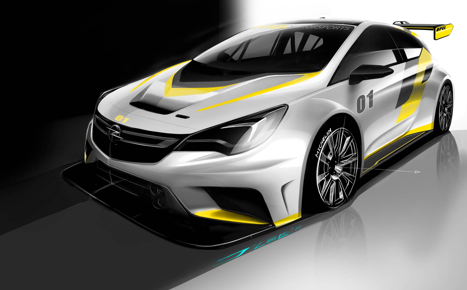 Opel Astra TCR sketch front 3/4