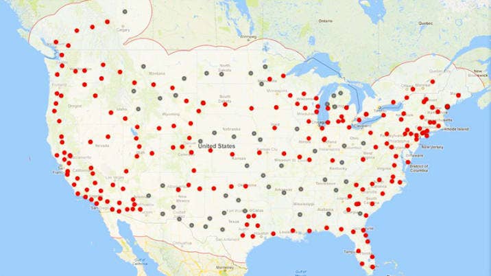 Tesla Supercharger map