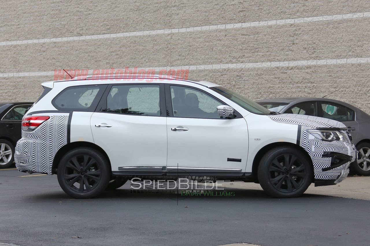 white 2017 nissan pathfinder spy shot  full side