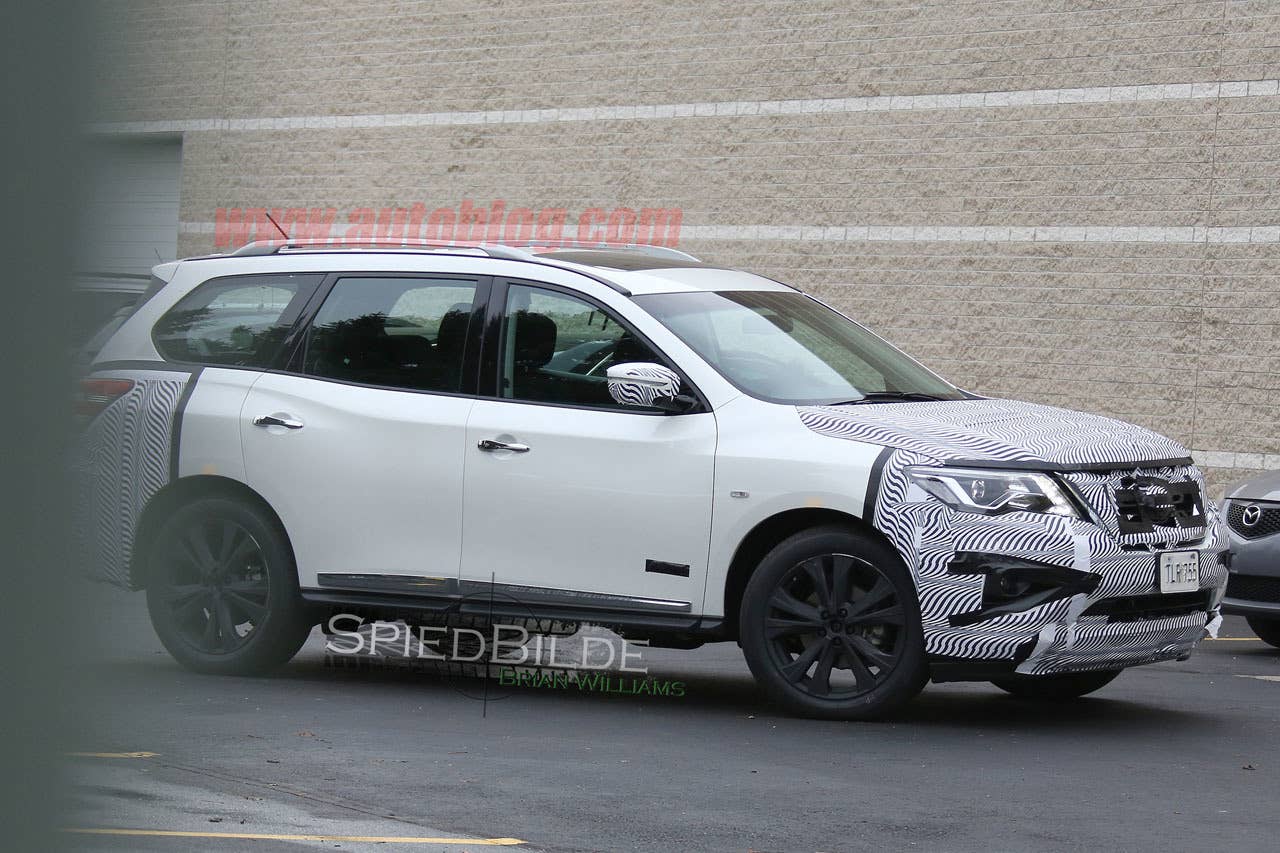 white 2017 nissan pathfinder spy shot blocked