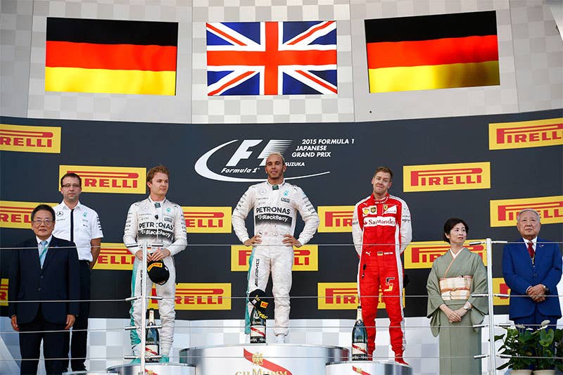 The podium at the 2015 Japanese Grand Prix.