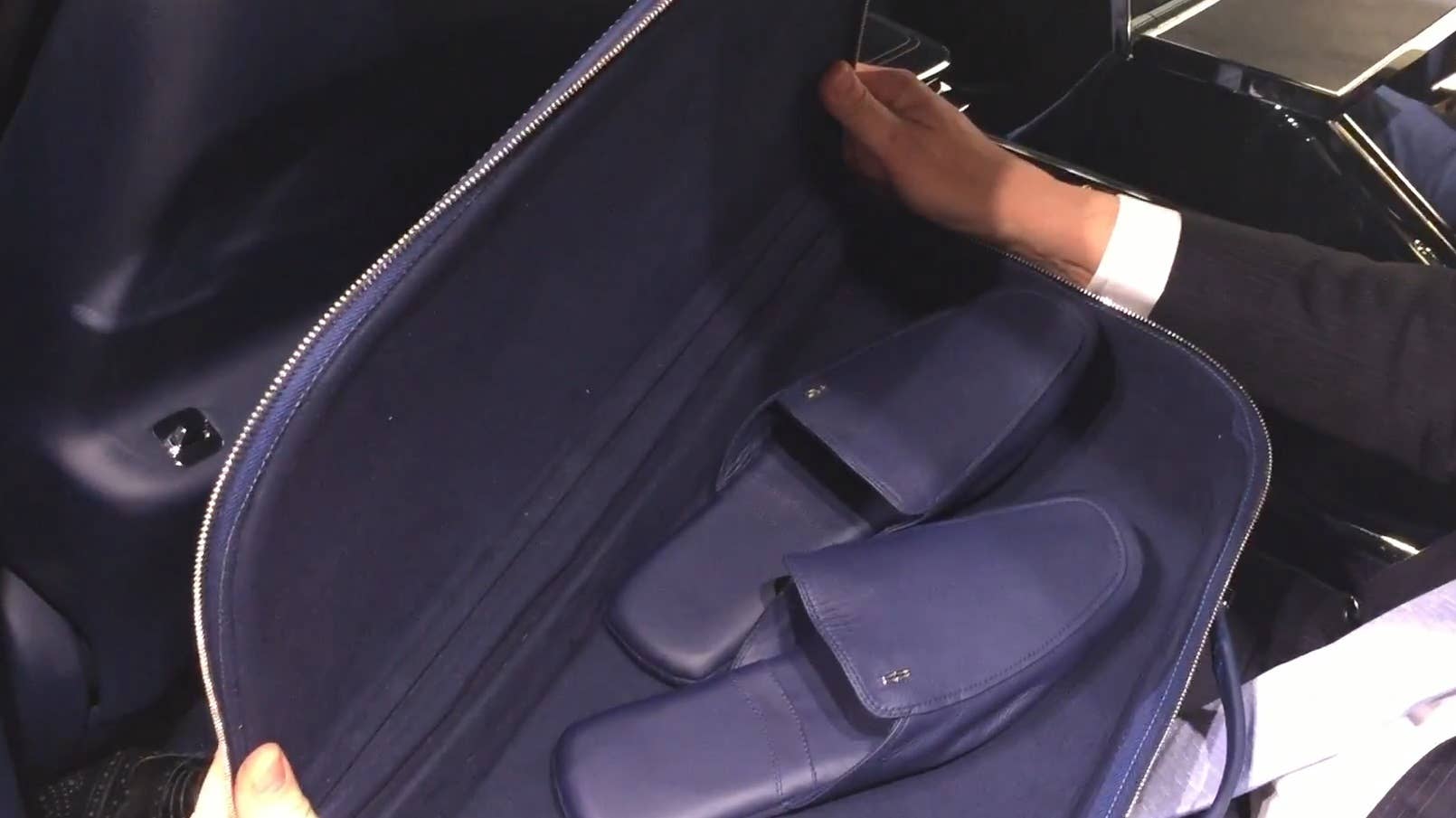 A peek inside the Lincoln Continental Concept's luxury suitcase at the 2015 New York Auto Show