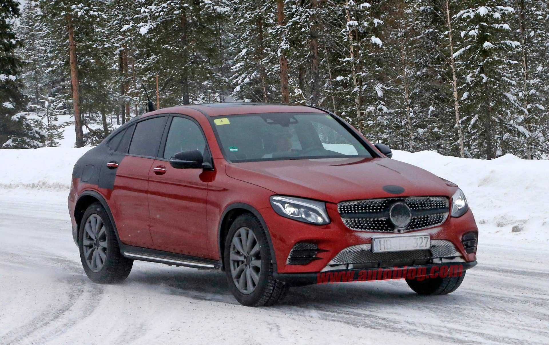 Mercedes-Benz GLC Coupe red prototype front 3/4