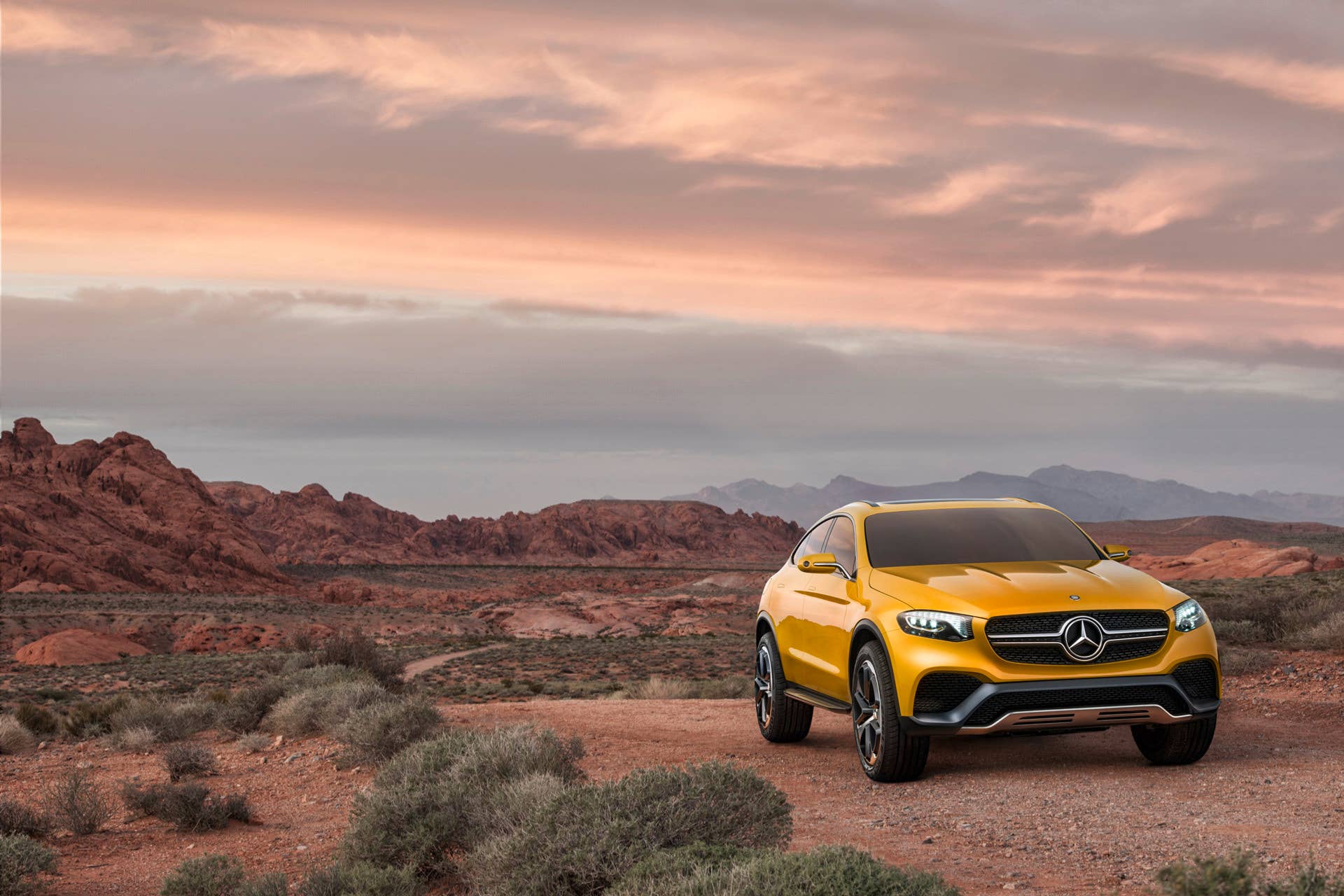 outdoor desert mercedes concept glc coupe front