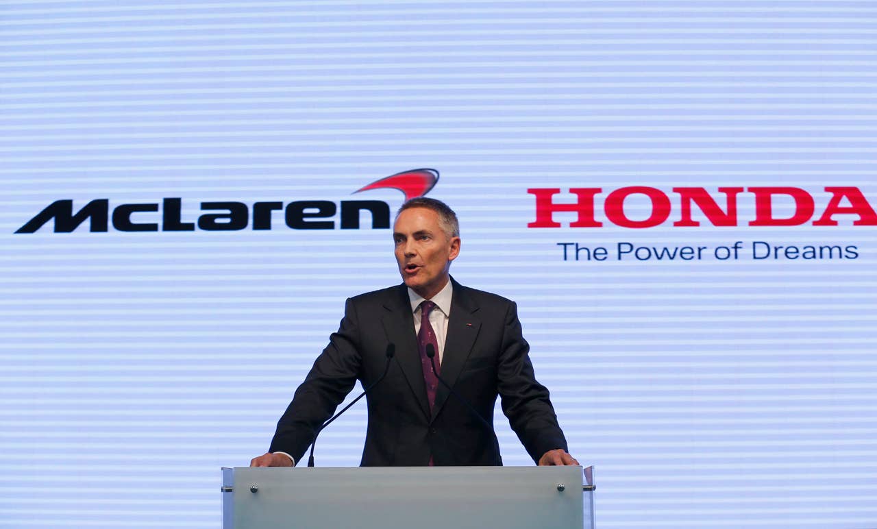 McLaren Group Ltd. CEO Martin Whitmarsh speaks during a joint press conference with Honda Motor Co. President Takanobu Ito in Tokyo, Thursday, May 16, 2013. Japanese automaker Honda is returning to Formula One in 2015 as an engine supplier to McLaren, recreating a partnership that was dominant in the 1980s and 1990s. Ito announced the decision, reversing the decision made in 2008 to pull out of the expensive sport due to the effects of the global financial crisis. (AP Photo/Shizuo Kambayashi)