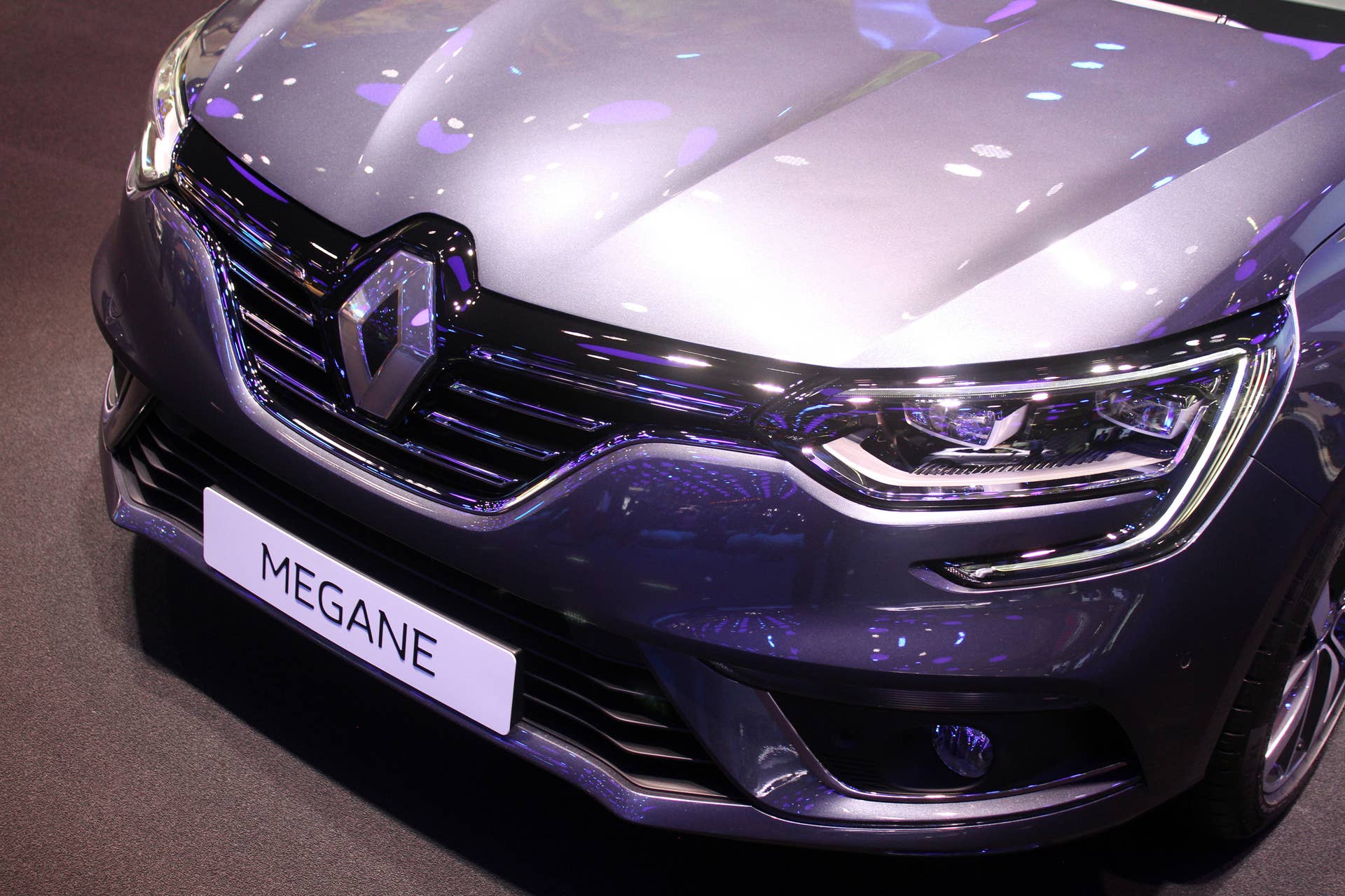 The 2016 Renault Megane, introduced at the 2015 Frankfurt Motor Show, detail of front of car.