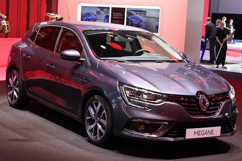 The 2016 Renault Megane, introduced at the 2015 Frankfurt Motor Show, front three-quarter view.
