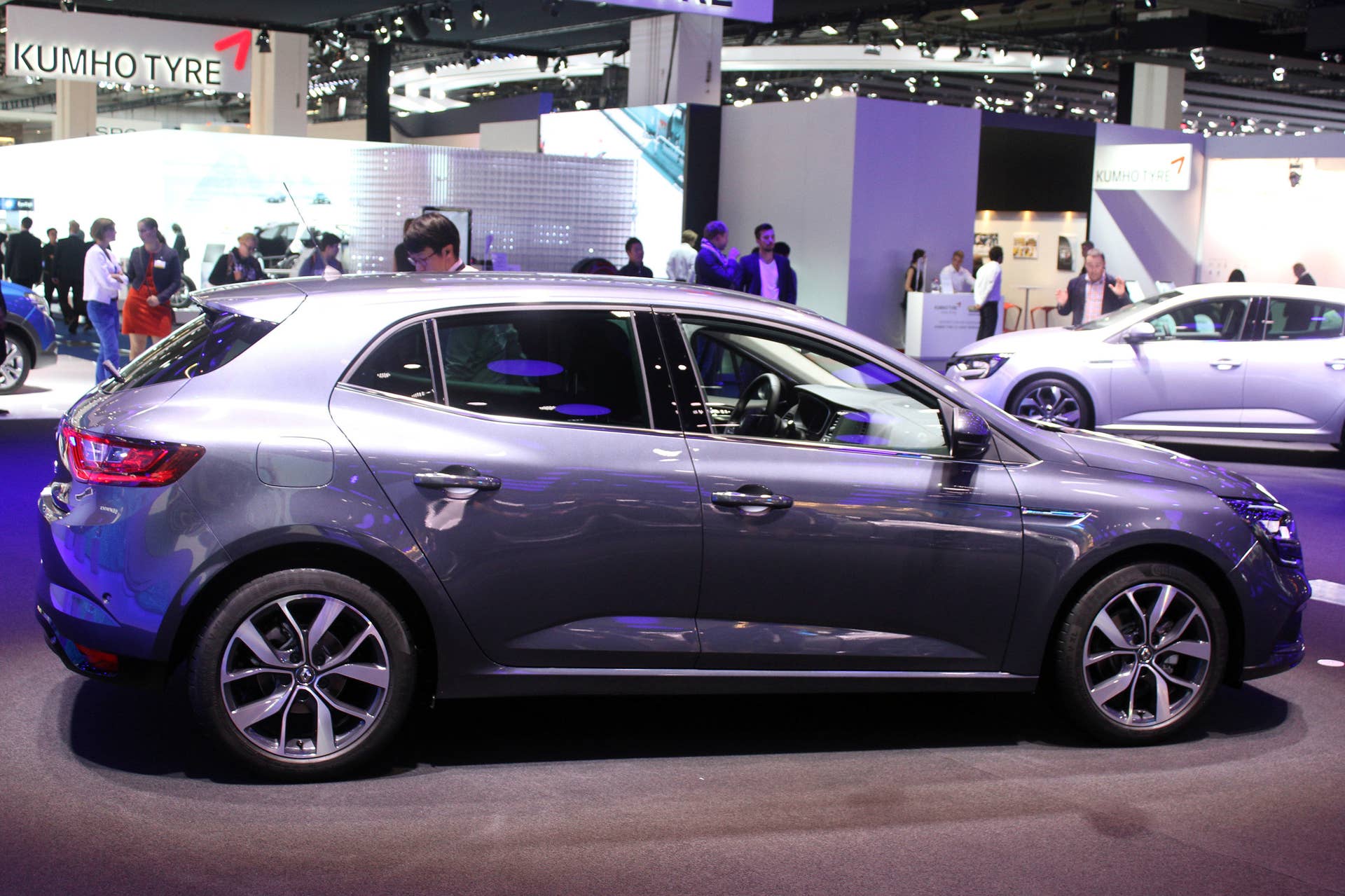 The 2016 Renault Megane, introduced at the 2015 Frankfurt Motor Show, passenger's side view.